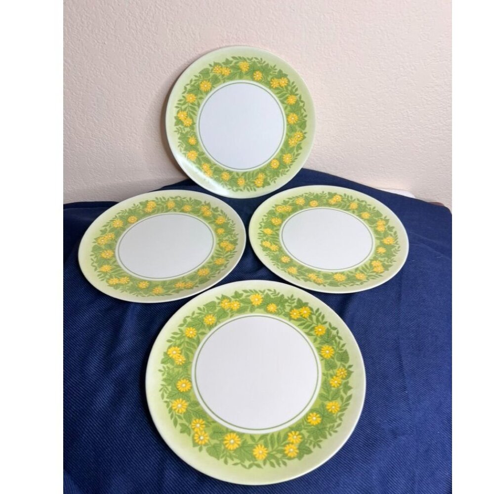 Vintage Lenox Ware Set Of 4 Yellow Daisy Pattern Melamine Plates 9-1/2" READ